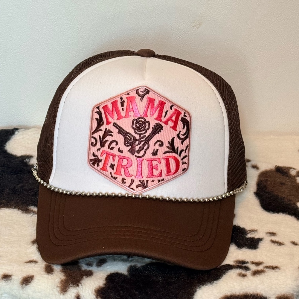 Mama Tried trucker hat silver chain Merle Haggard western cowgirl country music